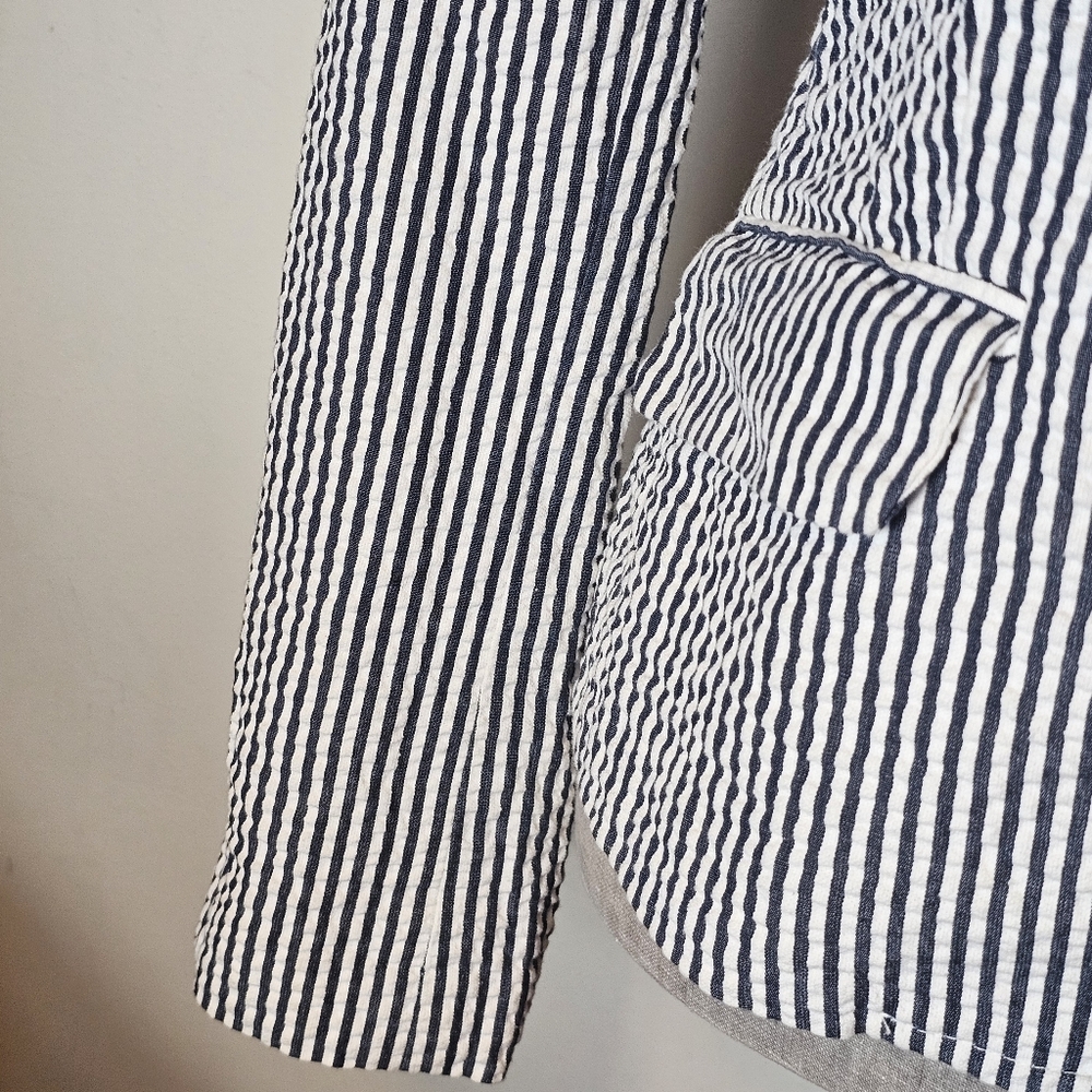 Sandro Seersucker Stripe Summer Blazer Womens Size S 100% Cotton Preppy Academia - Picture 7 of 15